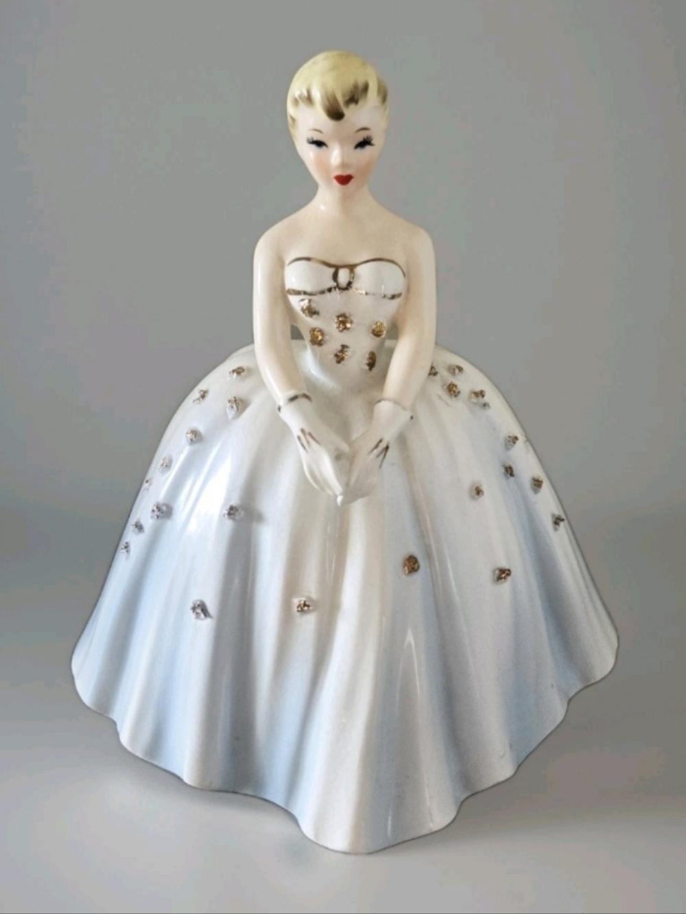 Vtg 50s Porcelain Ceramic Makeup Figurine/Storage, Brush Holder, Jewelry
